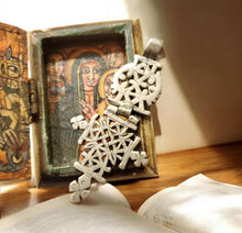 Load image into Gallery viewer, Antique Silver Ethiopian Coptic Cross Pendant: Handmade Tribal Jewelry