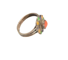 Load image into Gallery viewer, Berber Silver Enamel Coral Ring: Moroccan Talisman, Size 5