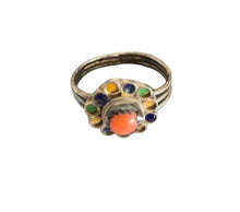 Load image into Gallery viewer, Berber Silver Enamel Coral Ring: Moroccan Talisman, Size 5