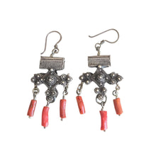 Load image into Gallery viewer, Antique Moroccan silver coral Beads Earrings Ethnic Tribal