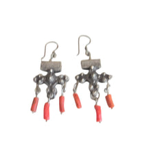 Load image into Gallery viewer, Antique Moroccan silver coral Beads Earrings Ethnic Tribal