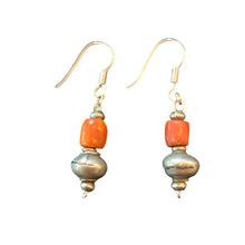 Load image into Gallery viewer, Antique Yemen Silver Coral Earrings: Bawsani Beads, Talisman Jewelry