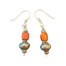 Load image into Gallery viewer, Antique Yemen Silver Coral Earrings: Bawsani Beads, Talisman Jewelry