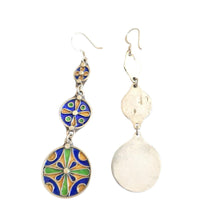 Load image into Gallery viewer, Moroccan Berber Enamel Sterling Silver Dangle Earrings