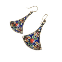 Load image into Gallery viewer, Moroccan Berber Earrings: Blue Enamel, Red Coral, Sterling Silver