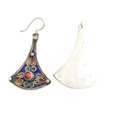 Load image into Gallery viewer, Moroccan Berber Earrings: Blue Enamel, Red Coral, Sterling Silver