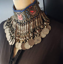 Load image into Gallery viewer, Old silver choker necklace from Pashtun tribal jewellery Ethnic Afghani kuci choker, old coins necklace, Boho tribal jewelry, gypsy style,