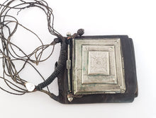 Load image into Gallery viewer, Tuareg Silver on Leather Gris Gris hand engraved amulet pendant leather cord necklace,Tuareg jewelry ,Sahara jewelry ,moroccan jewelry