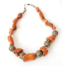 Load image into Gallery viewer, Antique Silver Bawsani filigree coral beads Necklace form Yemen tribal jewelry