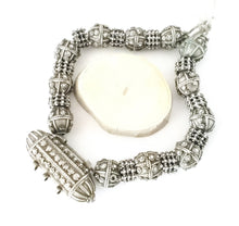 Load image into Gallery viewer, Old silver star burst granulation hallmarked Hirz beads Necklace from Yemen circa 1930s,Bedouin tribal ,Hand Crafted Silver,Ethnic Jewelry
