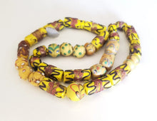 Load image into Gallery viewer, African Old European Wedding Cake Venetian Yellow Pineapple 31 Mixed beads,Ethiopian Glass,Trade Beads Venetian Necklace,African,