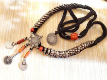 Load image into Gallery viewer, Antique Moroccan Red Coral Silver Pendent with Coin necklace ,Berber Necklaces,Ethnic Jewelry,Tribal Jewelry