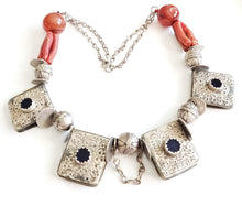 Load image into Gallery viewer, Antique Moroccan Berber natural red Coral Silver Pendants Necklace, Berber Necklaces,Ethnic Jewelry,Tribal Jewelry
