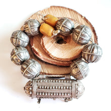 Load image into Gallery viewer, Old silver granulation hallmarked Globe beads star burst Hirz Necklace from Yemen circa 1930s,Bedouin tribal Silver,Ethnic Jewelry