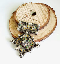 Load image into Gallery viewer, Moroccan Huge Old Enamel Silver Cross Pendant ,silver 925,Moroccan Amulet ,Cross Jewelry,Enamel Jewelry,Berber Pendant,