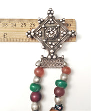 Load image into Gallery viewer, antique Berber silver Cross Amber trade beads necklace,Hand Crafted Silver,Pendants Necklace,Ethnic Jewelry,Tribal Jewelry