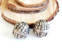 Load image into Gallery viewer, Old silver star burst granulation hallmarked Globe beads from Yemen circa 1930s,Bedouin tribal ,Hand Crafted Silver,Ethnic Jewelry