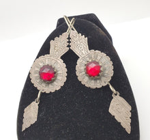 Load image into Gallery viewer, Antique Moroccan Old Berber Earrings Silver with Glass Talhakimt,Ethnic Tribal,sliver Earrings,Dangle & Drop, Earrings,Tribal Jewelry,