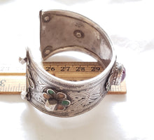 Load image into Gallery viewer, Antique SILVER Enamel Moroccan Berber Ida ou Nadif BRACELET,ethnic tribal,tribal bracelets,Moroccan jewelry,ethnic jewelry,Tuareg bracelets