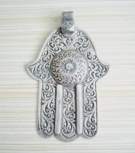 Load image into Gallery viewer, Moroccan Old Huge silver Hand of Fatima Hamsa Pendant Amulet,Berber Jewelry,African Jewelry,Moroccan Jewelry,Hand of Fatima Charm,