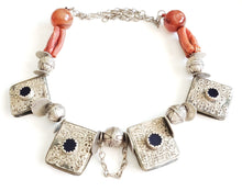 Load image into Gallery viewer, Antique Moroccan Berber natural red Coral Silver Pendants Necklace, Berber Necklaces,Ethnic Jewelry,Tribal Jewelry