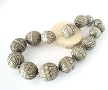 Load image into Gallery viewer, 15 Old silver granulation hallmarked Globe beads Necklace from Yemen circa 1930s,Bedouin tribal Silver,Ethnic Jewelry
