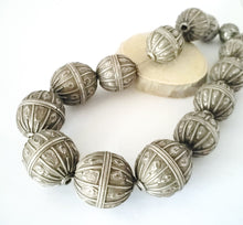 Load image into Gallery viewer, 15 Old silver granulation hallmarked Globe beads Necklace from Yemen circa 1930s,Bedouin tribal Silver,Ethnic Jewelry
