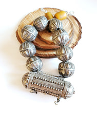 Load image into Gallery viewer, Old silver granulation hallmarked Globe beads star burst Hirz Necklace from Yemen circa 1930s,Bedouin tribal Silver,Ethnic Jewelry