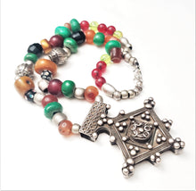 Load image into Gallery viewer, antique Berber silver Cross Amber trade beads necklace,Hand Crafted Silver,Pendants Necklace,Ethnic Jewelry,Tribal Jewelry
