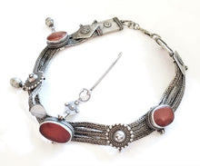 Load image into Gallery viewer, vintage Yemen silver agate stone Bedouin Headdress Ornaments necklace,Yemen silver,tribal jewelry,agate necklaces