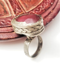 Load image into Gallery viewer, antique Tuareg elevated red Stone silver ring size 7 tribal jewelry Hand Crafted ,Silver,Ethnic Jewelry,Tribal Jewelry