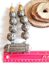 Load image into Gallery viewer, Old silver granulation hallmarked Globe beads star burst Hirz Necklace from Yemen circa 1930s,Bedouin tribal Silver,Ethnic Jewelry