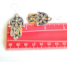Load image into Gallery viewer, Moroccan Hand of Fatima Hamsa blue Enamel Earrings sterling silver 925,Hand of Fatima Jewelry,sliver Earrings,Dangle & Drop Earrings,