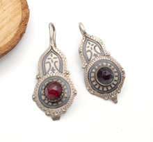 Load image into Gallery viewer, Antique Moroccan Old Berber Earrings Silver with Glass Talhakimt,Ethnic Tribal,sliver Earrings,Dangle & Drop, Earrings,Tribal Jewelry,