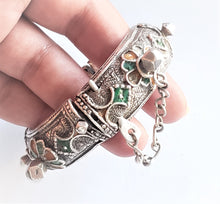 Load image into Gallery viewer, Antique Silver Moroccan Berber enamel Bracelet,ethnic tribal, tribal bracelets,Moroccan jewelry, ethnic jewelry, Tuareg bracelets
