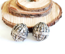 Load image into Gallery viewer, Old silver star burst granulation hallmarked Globe beads from Yemen circa 1930s,Bedouin tribal ,Hand Crafted Silver,Ethnic Jewelry