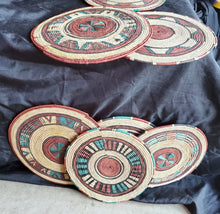 Load image into Gallery viewer, Ethiopian handwoven basket Round wall basket,African Art, Décor Baskets,Wicker Basket ,Flat Basket, Straw Basket ,Wall Boho Decor