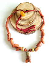 Load image into Gallery viewer, Antique Berber Natural Coral Beads Necklace 22 K Gold over Wax Beads,Branch Red Coral,Mediterranean coral,Genuine coral,Ethnic Coral jewelry