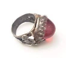 Load image into Gallery viewer, Antique Silver Ancient red glass Ring size 8 Yemen tribal jewelry Hand Crafted ,Silver,Ethnic Jewelry,Tribal Jewelry