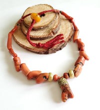 Load image into Gallery viewer, Antique Berber Natural Coral Beads Necklace 22 K Gold over Wax Beads,Branch Red Coral,Mediterranean coral,Genuine coral,Ethnic Coral jewelry