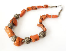 Load image into Gallery viewer, Antique Silver Bawsani filigree coral beads Necklace form Yemen tribal jewelry
