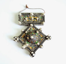 Load image into Gallery viewer, Moroccan Huge Old Enamel Silver Cross Pendant ,silver 925,Moroccan Amulet ,Cross Jewelry,Enamel Jewelry,Berber Pendant,