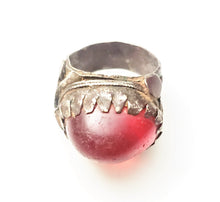 Load image into Gallery viewer, Antique Silver Ancient red glass Ring size 8 Yemen tribal jewelry Hand Crafted ,Silver,Ethnic Jewelry,Tribal Jewelry