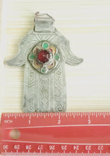 Load image into Gallery viewer, Moroccan Old Silver & Enamel Hand of Fatima Hamsa Pendant Amulet,Berber Jewelry,African Jewelry,Moroccan Jewelry,Hand of Fatima Charm,