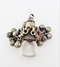 Load image into Gallery viewer, antique Rere Moroccan silver glass talisman with dangle silver beads pendant, Berber Amulet,Berber Jewelry,African Jewelry,Charm Pendant,