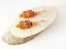 Load image into Gallery viewer, Old Wedding Cake Venetian glass Beads natural amber Earrings ,Ethiopia Ethnic Tribal.,African Trade Beads