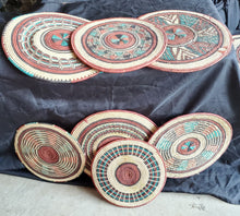 Load image into Gallery viewer, Ethiopian handwoven basket Round wall basket,African Art, Décor Baskets,Wicker Basket ,Flat Basket, Straw Basket ,Wall Boho Decor