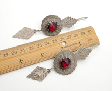 Load image into Gallery viewer, Antique Moroccan Old Berber Earrings Silver with Glass Talhakimt,Ethnic Tribal,sliver Earrings,Dangle & Drop, Earrings,Tribal Jewelry,