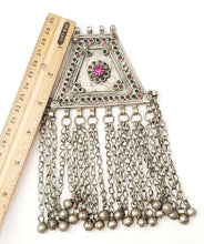 Load image into Gallery viewer, Antique Silver Afghan Kuchi Pendant with Bells tribal jewelryHand Crafted Silver,Pendants Necklace,Ethnic Jewelry,Tribal Jewelry