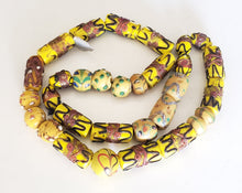Load image into Gallery viewer, African Old European Wedding Cake Venetian Yellow Pineapple 31 Mixed beads,Ethiopian Glass,Trade Beads Venetian Necklace,African,